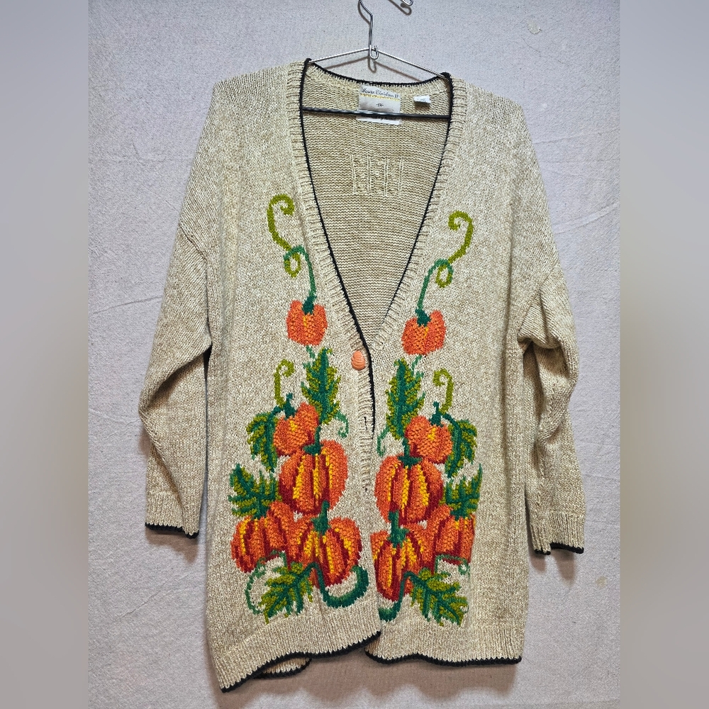 Vintage 90s Fall Pumpkin Cardigan Sweater, Marisa Christina II